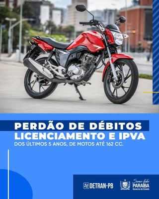 Detran-PB disponibiliza sistema para perdão dos débitos de licenciamento para motocicletas
