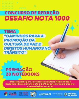 Secretaria de Educação e Detran-PB lançam Concurso de Redação com notebooks como prêmios